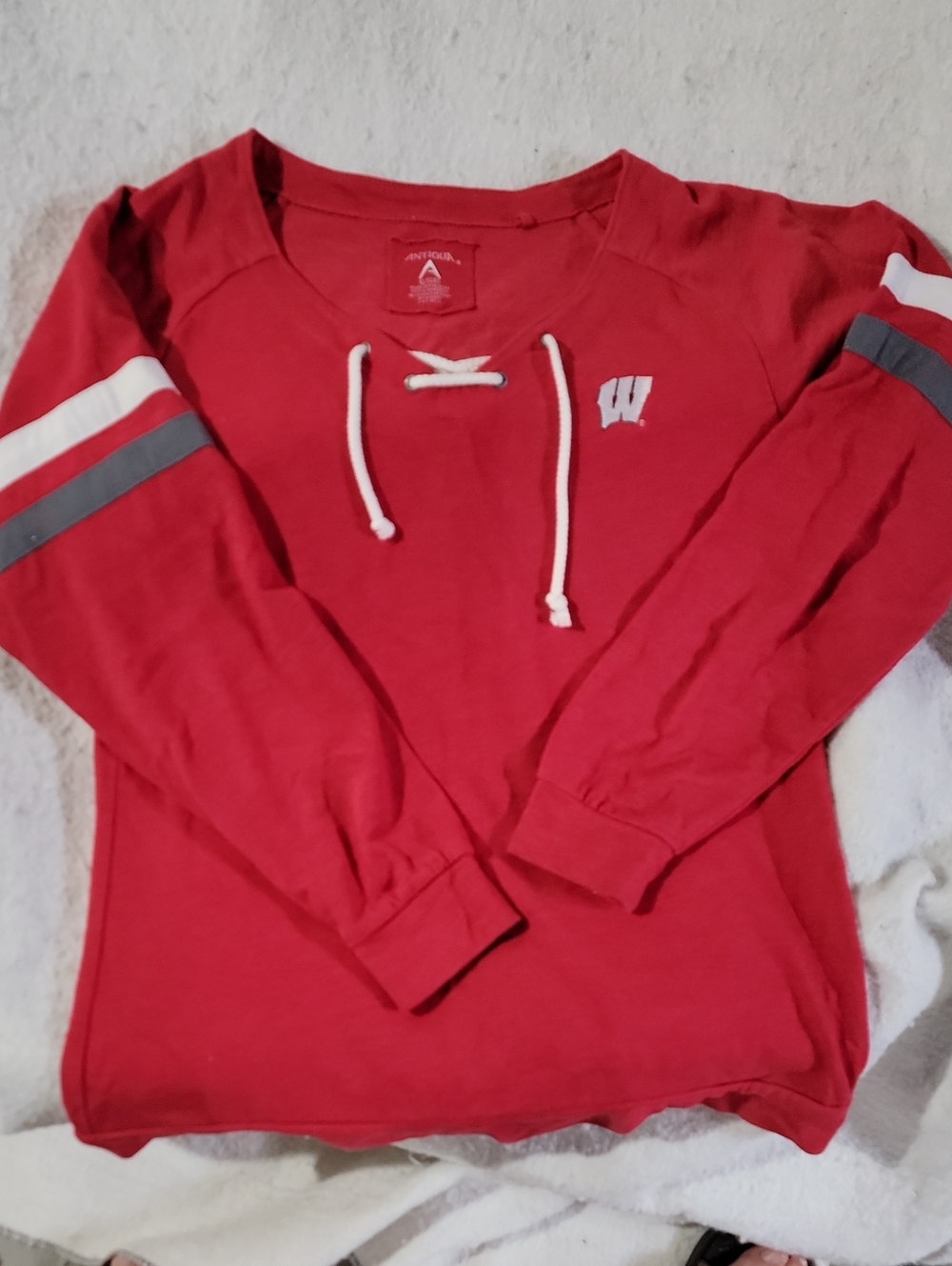 Wisconsin Badgers Lace-Up Crewneck Sweater with White Drawcords University Wisc